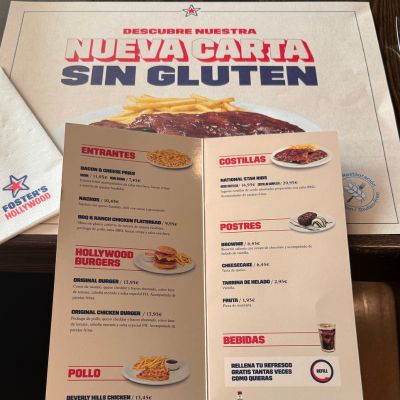 Nueva carta sin gluten restaurantes Foster Hollywood